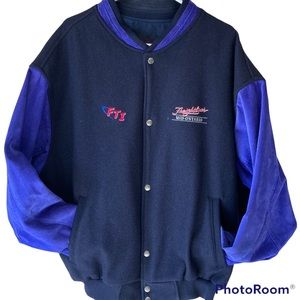 Men’s leather jacket size XXL freightliner FTI stitched patches black & purple